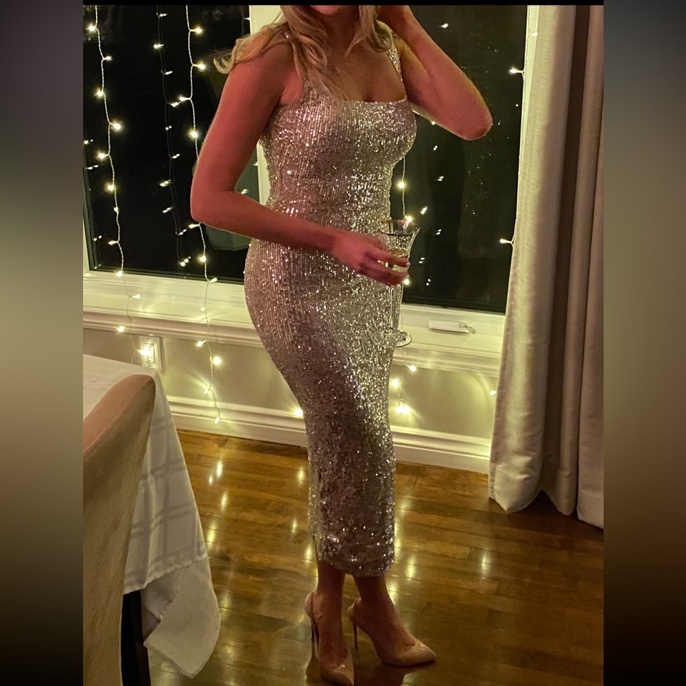Meshki Glittering Silver Midi Dress